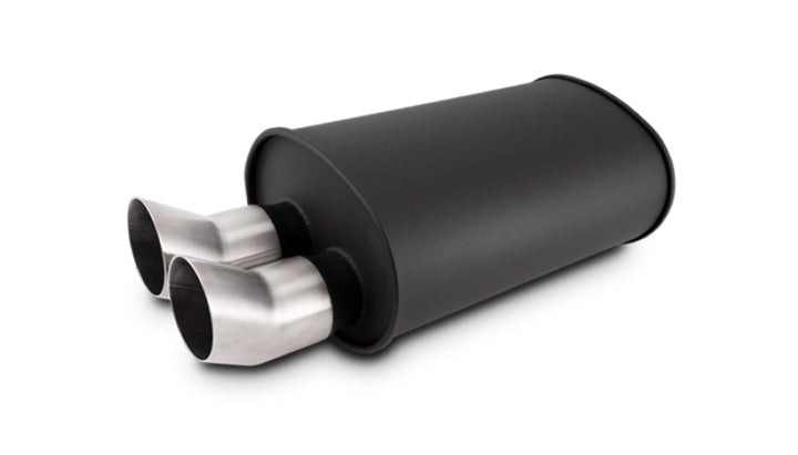 Vibrant Streetpower Flat Blk Muffler 9.5x6.75x15in Body Inlet ID 3in Tip OD 3in w/Dual DTM Tips