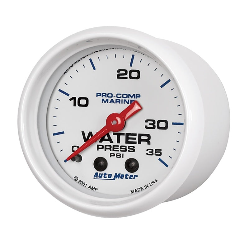 Autometer Marine White 2-1/16in 35 PSI Mechanical Water Pressure Gauge