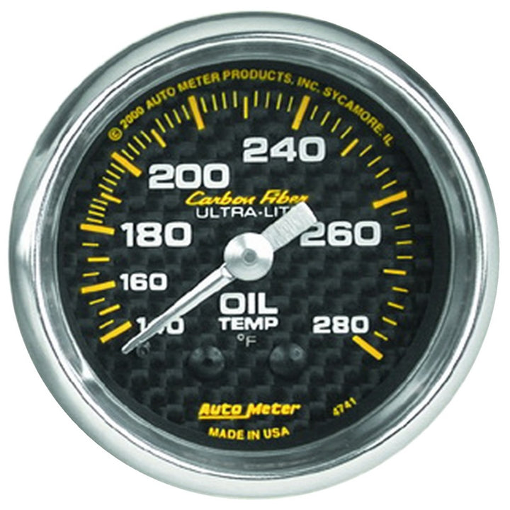 Autometer Carbon Fiber 52mm 140-280 Deg F Mechanical Oil Temp Gauge