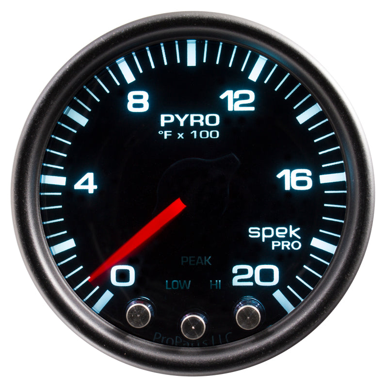 Autometer Spek-Pro Gauge Pyro. (Egt) 2 1/16in 2000f Stepper Motor W/Peak & Warn Blk/Smoke/Blk