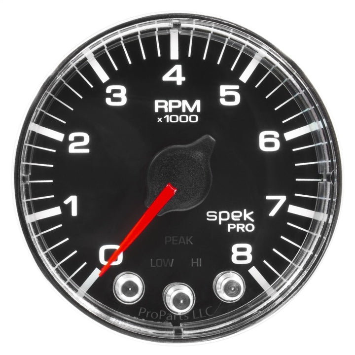 Autometer Spek-Pro Gauge Tach 2 1/16in 8K Rpm W/ Shift Light & Peak Mem Blk/Chrm