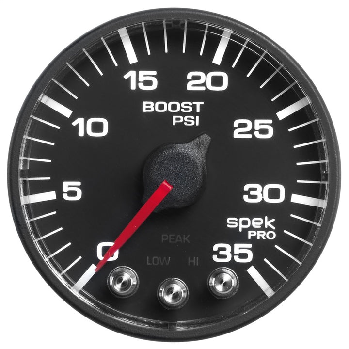 Autometer Spek-Pro Gauge Boost 2 1/16in 35psi Stepper Motor W/Peak & Warn Black/Black