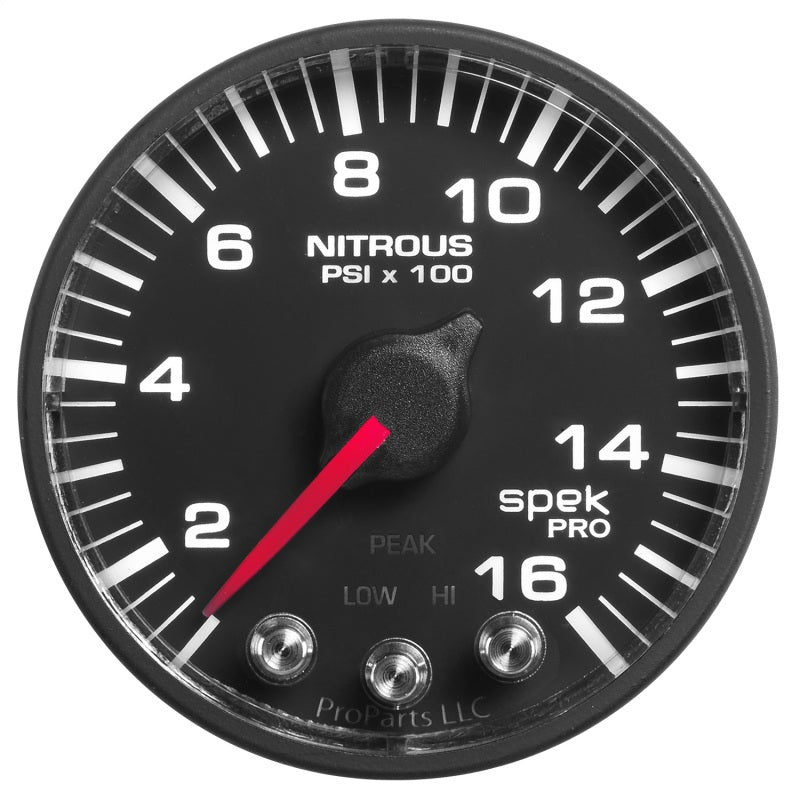 Autometer Spek-Pro Gauge Nitrous Press 2 1/16in 1600psi Stepper Motor W/Peak & Warn Blk/Blk