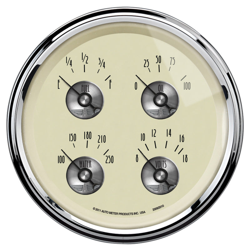 AutoMeter Gauge Quad 5in. 0 Ohm(e) to 90 Ohm(f) Elec Prestige Antq. Ivory