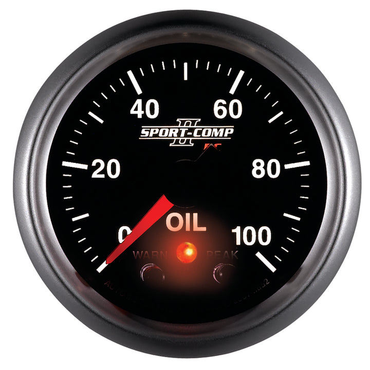 Autometer Sport-Comp II 52.4mm 0-100 PSI Oil Pressure Peak & Warn w/ Electronic Control Gauge