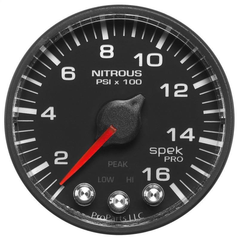 Autometer Spek-Pro Gauge Nitrous Press 2 1/16in 1600psi Stepper Motor W/Peak & Warn Blk/Blk