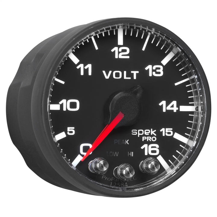 AutoMeter Gauge Voltmeter 2-1/16in. 16V Stepper Motor W/Peak & Warn Blk/Blk Spek-Pro