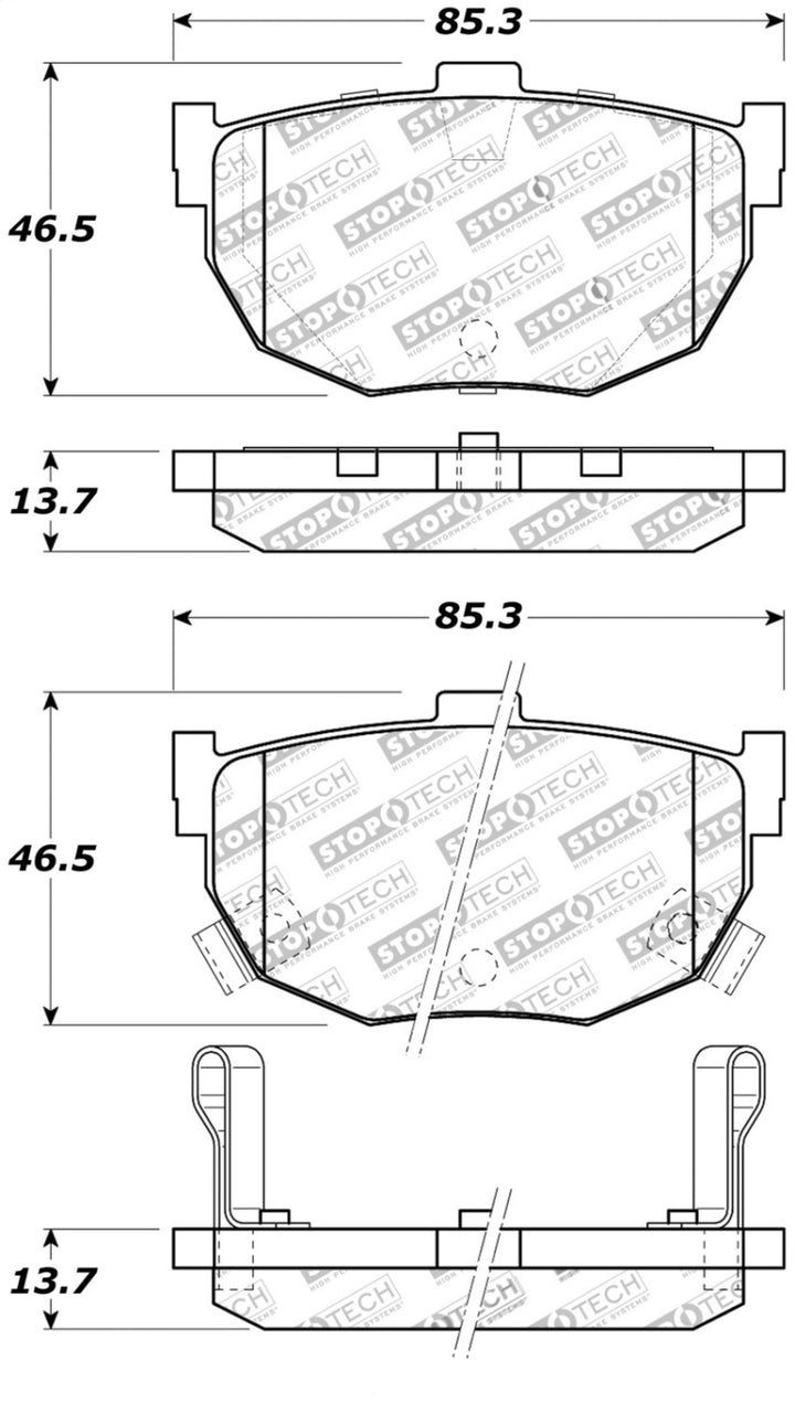 StopTech Street Touring Hyundai Elantra/Tiburon / Kia Spectra Rear Brake Pads