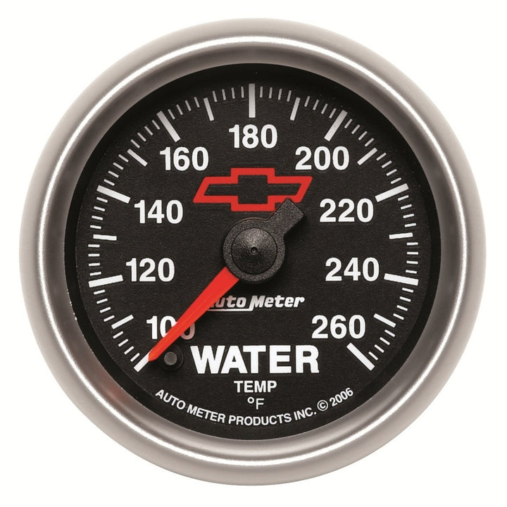 AutoMeter Gauge Water Temp 2-1/16in. 100-260 Deg. F Digital Stepper Motor Chevy Red Bowtie Black