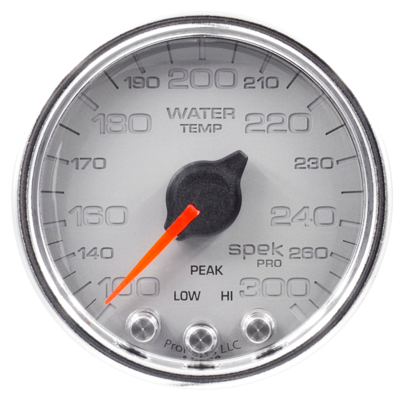 Autometer Spek-Pro Gauge Water Temp 2 1/16in 300f Stepper Motor W/Peak & Warn Slvr/Chrm