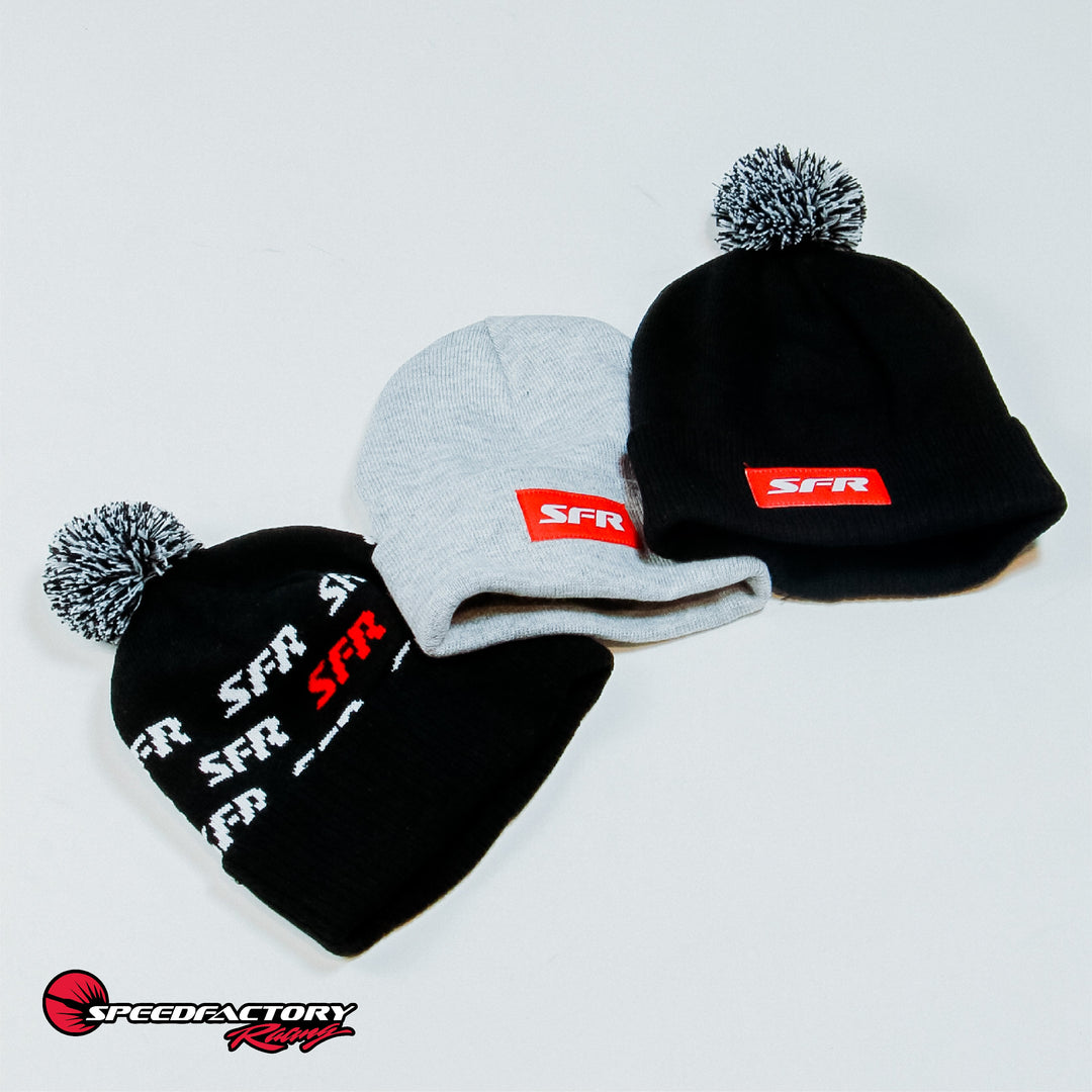 SpeedFactory Outlaw Pom Beanie (Black/White Pom) Red SFR Label