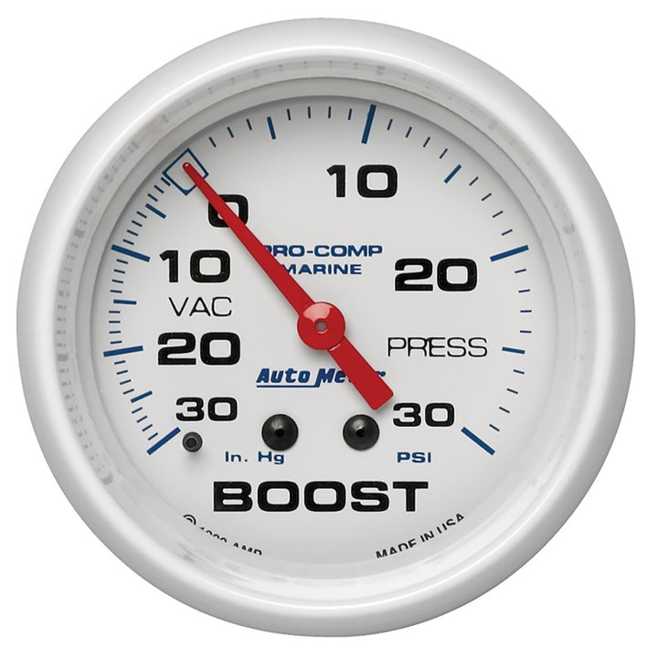 Autometer Marine White Gauge 2-5/8in Mechanical Vacuum/Boost Gauge 30INHG-30PSI