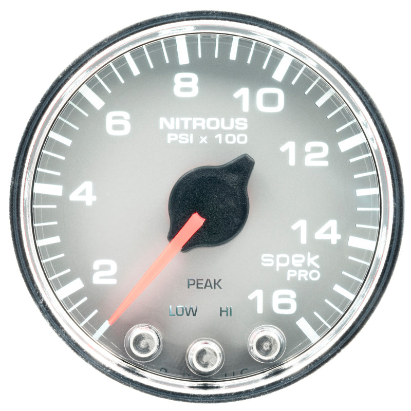 Autometer Spek-Pro Gauge Nitrous Press 2 1/16in 1600psi Stepper Motor W/Peak & Warn Slvr/Chrm