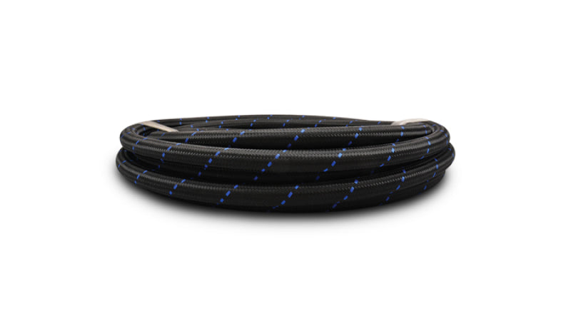 Vibrant -12 AN Two-Tone Black/Blue Nylon Braided Flex Hose (10 foot roll)