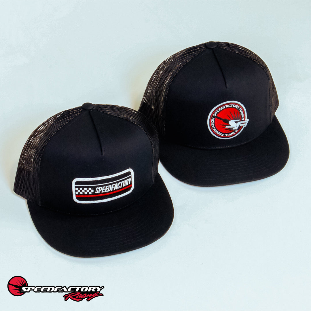 SpeedFactory Racing Finish Line Patch Snap Back Trucker Hat - Black